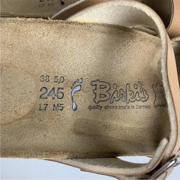 BIRKENSTOCK BIRKI'S Size 38 (7) Sandals Tan Brown Leather Rhinestone Buckle - Picture 10 of 12
